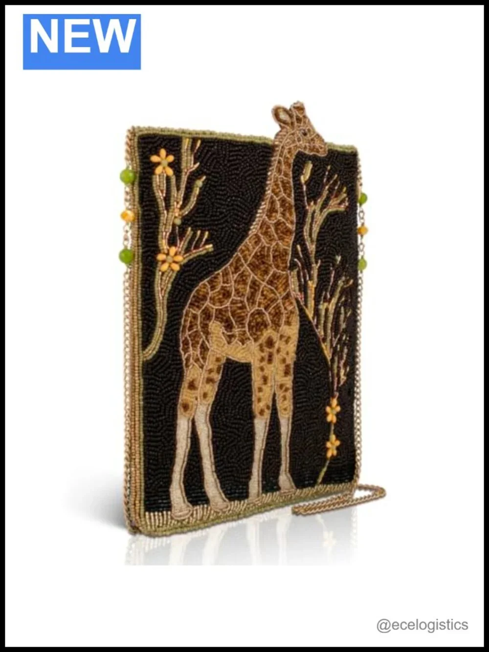 Hand-Beaded Giraffe Crossbody Mini Bag Removable Chain Strap